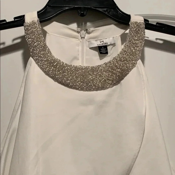Halston Sequin Dress Jeweled Round Collar Sleeveless White Size 6 NWT - Picture 3 of 8